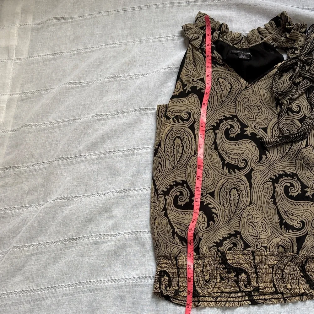 Elena Solano Paisley Silk Chiffon Sleeveless Blouse With Smocked Waist
